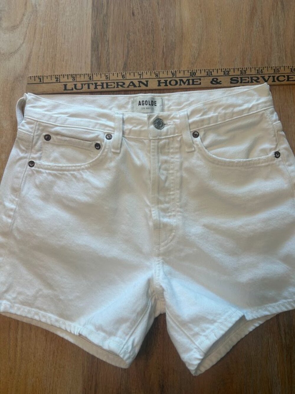 AGOLDE Parker Long High Rise Organic Cotton Denim Shorts White A9127-1183 - Picture 8 of 11